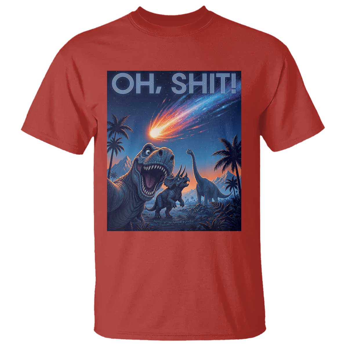 Funny Dinosaur Meteorite T Shirt Astronomy Lover Gift TS12 Red Print Your Wear