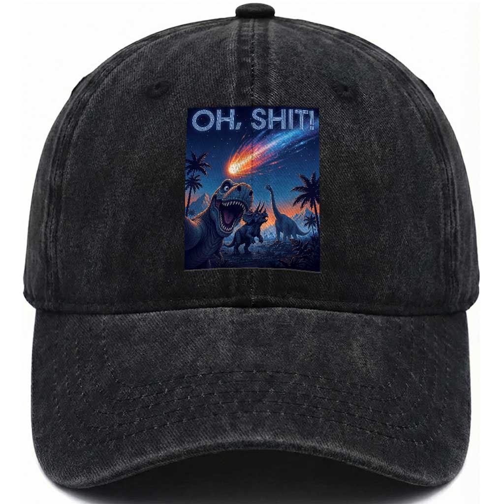 Funny Dinosaur Meteorite Washed Cotton Baseball Cap Astronomy Lover Gift TS12 Print Your Wear