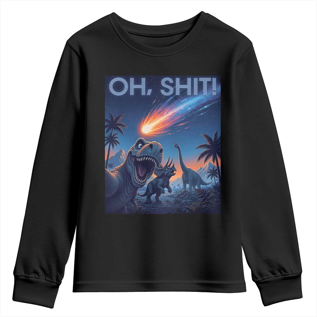 Funny Dinosaur Meteorite Youth Sweatshirt Astronomy Lover Gift TS12 Black Print Your Wear