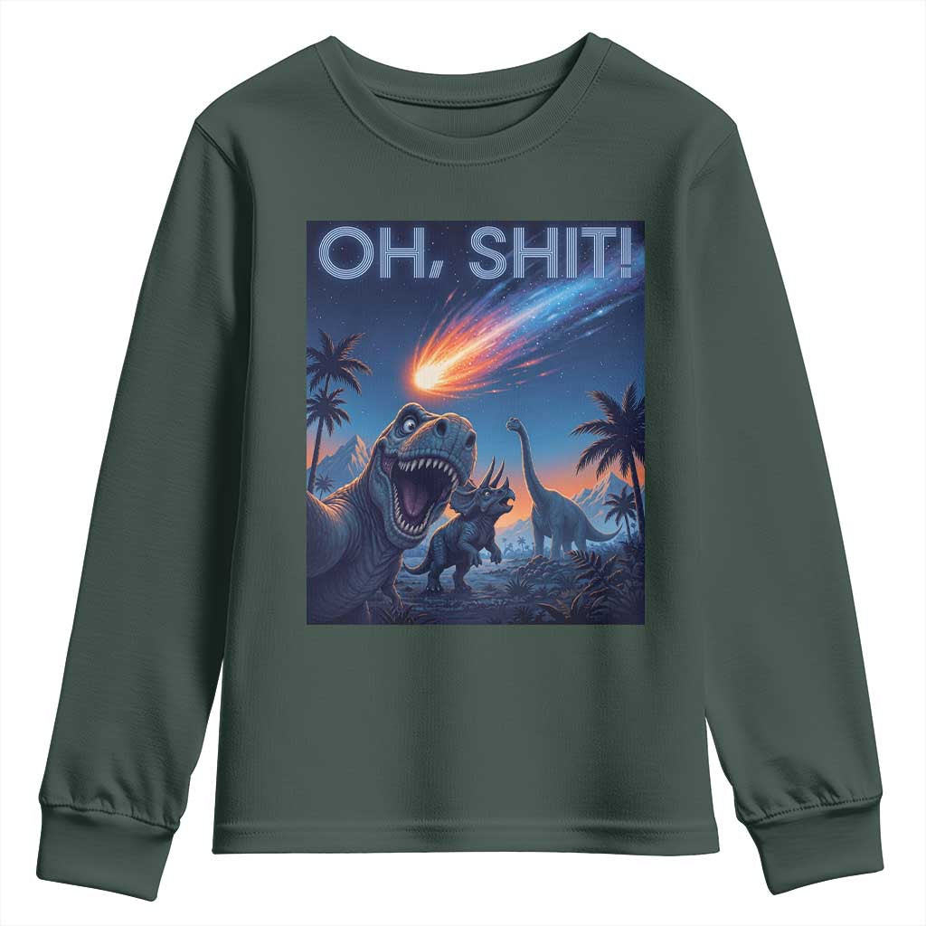 Funny Dinosaur Meteorite Youth Sweatshirt Astronomy Lover Gift TS12 Dark Forest Green Print Your Wear