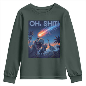 Funny Dinosaur Meteorite Youth Sweatshirt Astronomy Lover Gift TS12 Dark Forest Green Print Your Wear