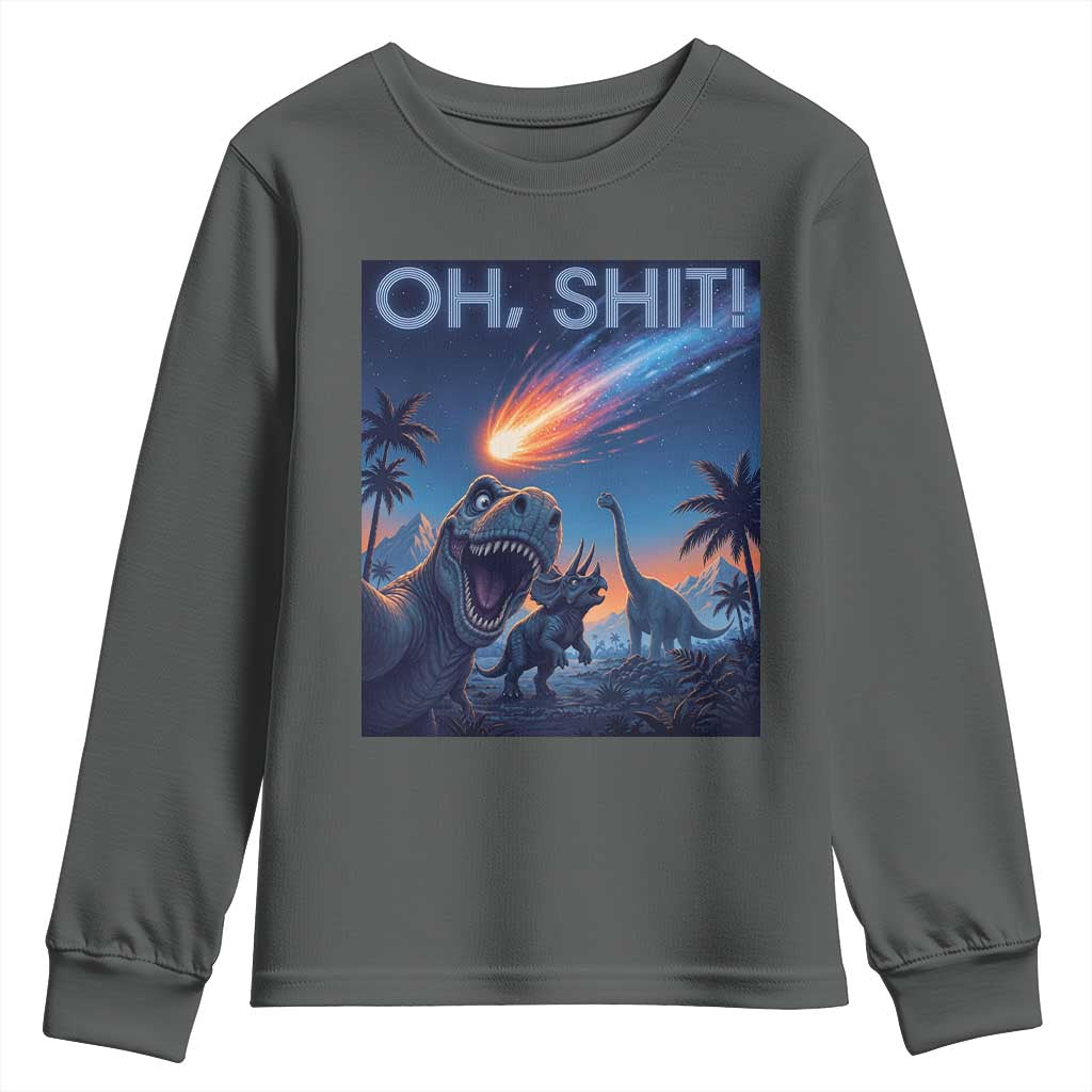 Funny Dinosaur Meteorite Youth Sweatshirt Astronomy Lover Gift TS12 Dark Heather Print Your Wear