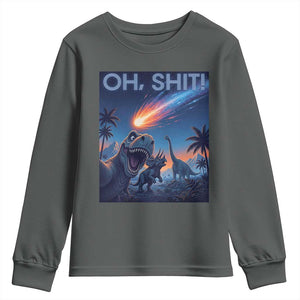 Funny Dinosaur Meteorite Youth Sweatshirt Astronomy Lover Gift TS12 Dark Heather Print Your Wear