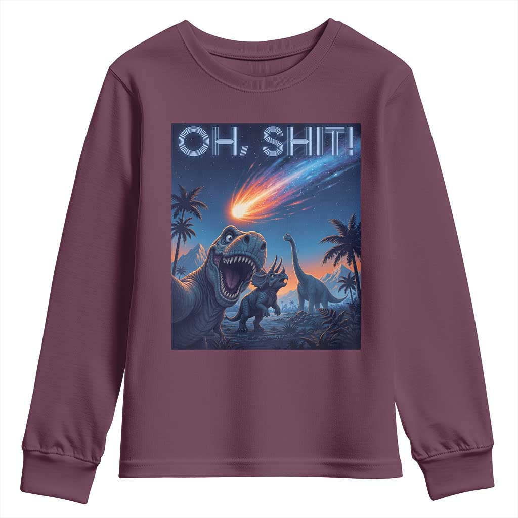 Funny Dinosaur Meteorite Youth Sweatshirt Astronomy Lover Gift TS12 Maroon Print Your Wear
