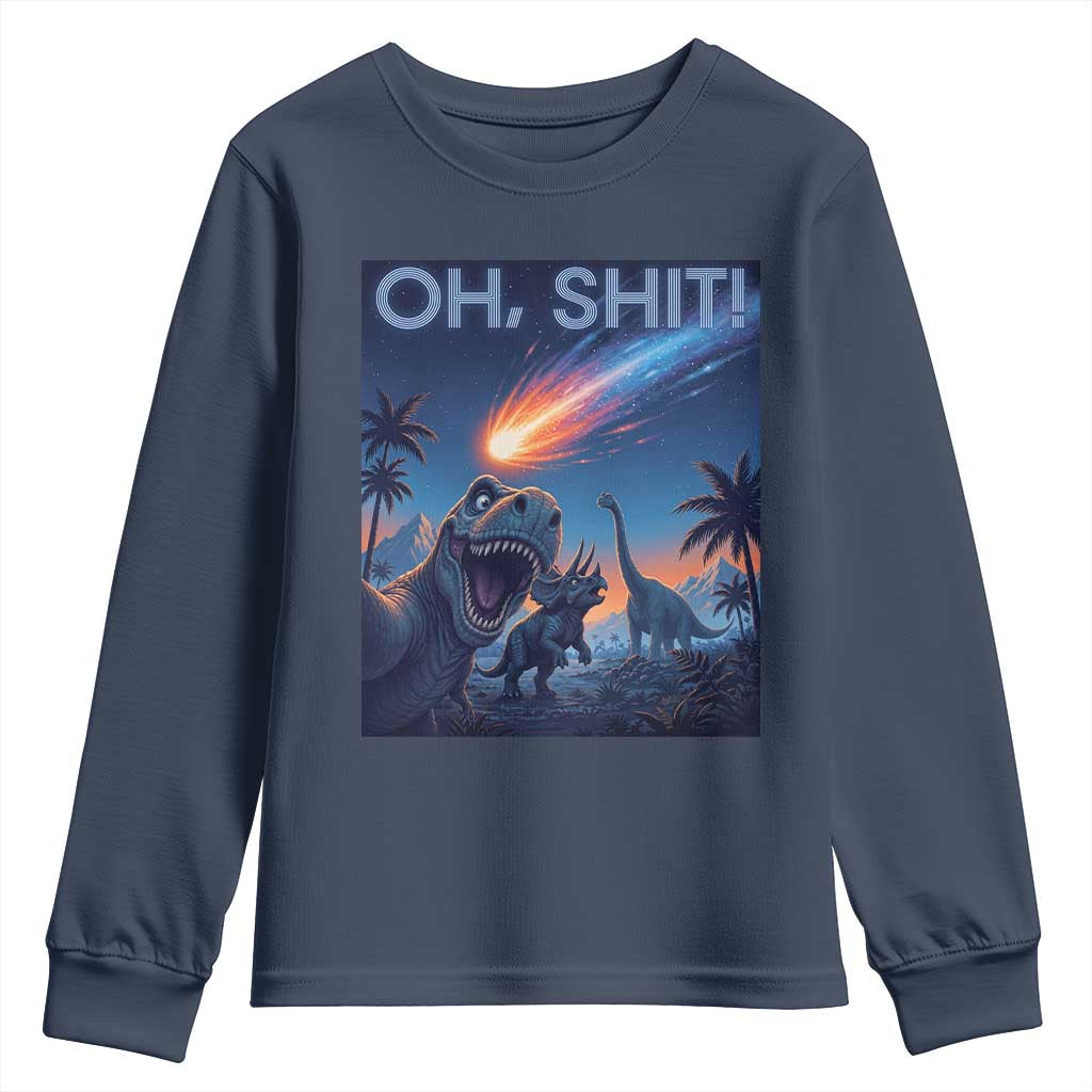 Funny Dinosaur Meteorite Youth Sweatshirt Astronomy Lover Gift TS12 Navy Print Your Wear