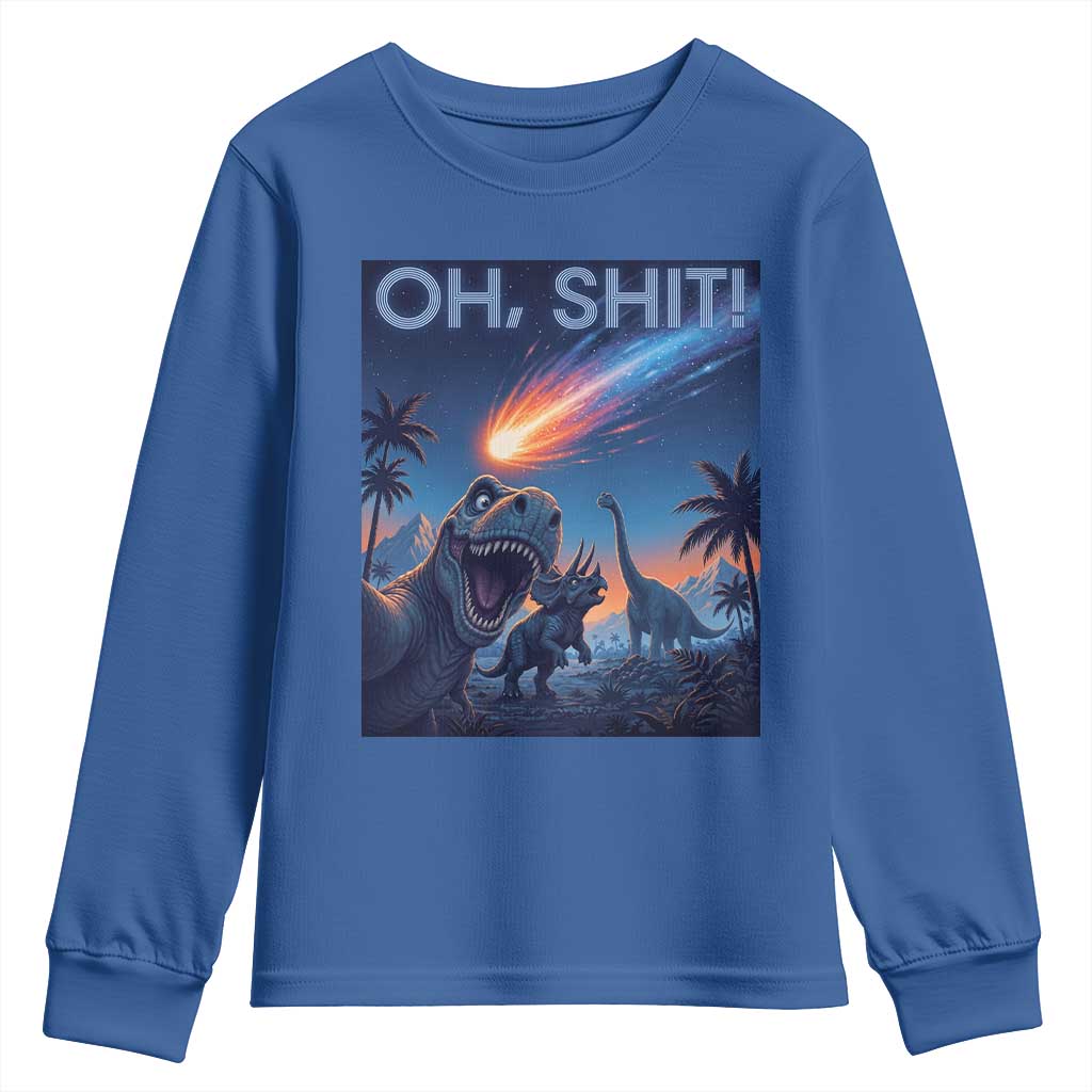Funny Dinosaur Meteorite Youth Sweatshirt Astronomy Lover Gift TS12 Royal Blue Print Your Wear