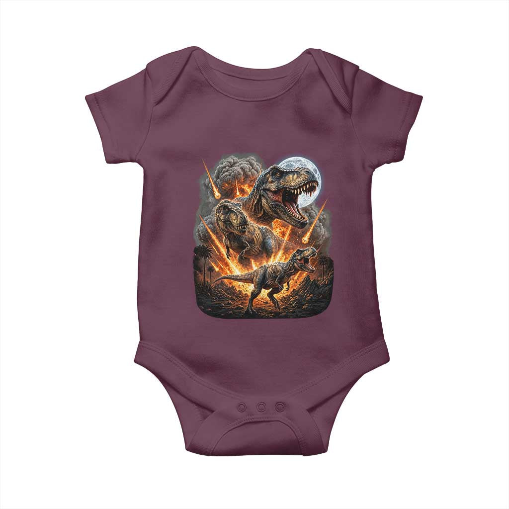 Funny Dinosaur Meteorite Strike Baby Onesie Epic Paleontology Gift TS12 Maroon Print Your Wear
