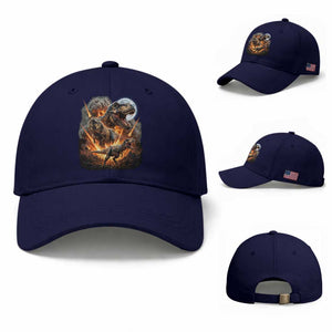 Funny Dinosaur Meteorite Strike Baseball Cap Epic Paleontology Gift TS12 Baseball Cap Universal Fit Dark Blue Print Your Wear