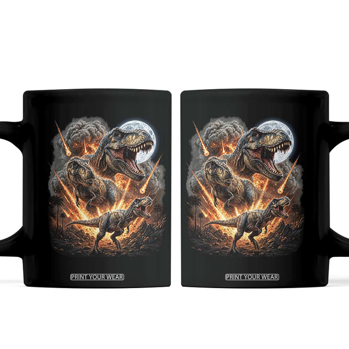 Funny Dinosaur Meteorite Strike Coffee Mug Epic Paleontology Gift TS12 Black Print Your Wear