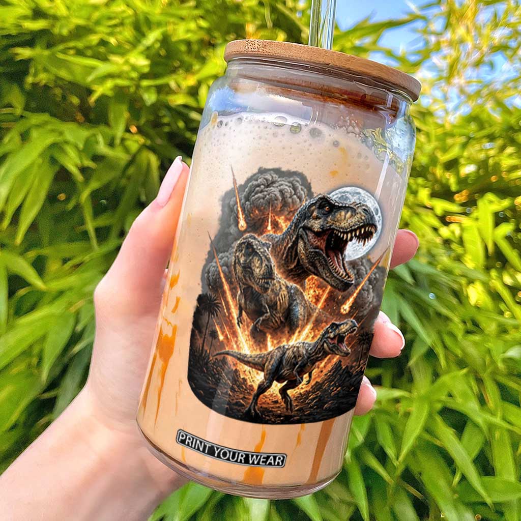 Funny Dinosaur Meteorite Strike Glass Can Epic Paleontology Gift TS12 Black Print Your Wear