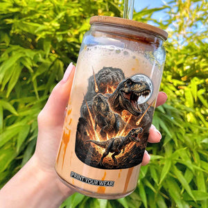 Funny Dinosaur Meteorite Strike Glass Can Epic Paleontology Gift TS12 Black Print Your Wear