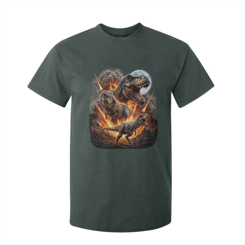 Funny Dinosaur Meteorite Strike T Shirt For Kid Epic Paleontology Gift TS12 Dark Forest Green Print Your Wear