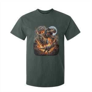 Funny Dinosaur Meteorite Strike T Shirt For Kid Epic Paleontology Gift TS12 Dark Forest Green Print Your Wear