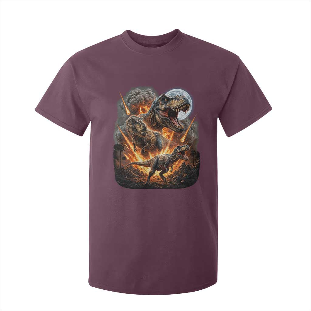 Funny Dinosaur Meteorite Strike T Shirt For Kid Epic Paleontology Gift TS12 Maroon Print Your Wear