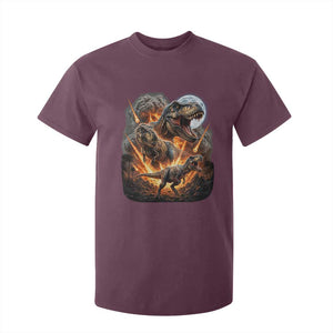 Funny Dinosaur Meteorite Strike T Shirt For Kid Epic Paleontology Gift TS12 Maroon Print Your Wear