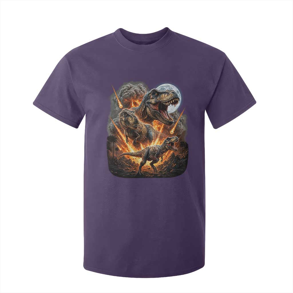Funny Dinosaur Meteorite Strike T Shirt For Kid Epic Paleontology Gift TS12 Purple Print Your Wear