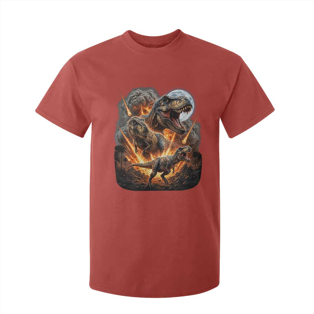 Funny Dinosaur Meteorite Strike T Shirt For Kid Epic Paleontology Gift TS12 Red Print Your Wear