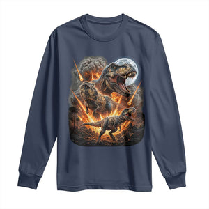Funny Dinosaur Meteorite Strike Long Sleeve Shirt Epic Paleontology Gift TS12 Navy Print Your Wear