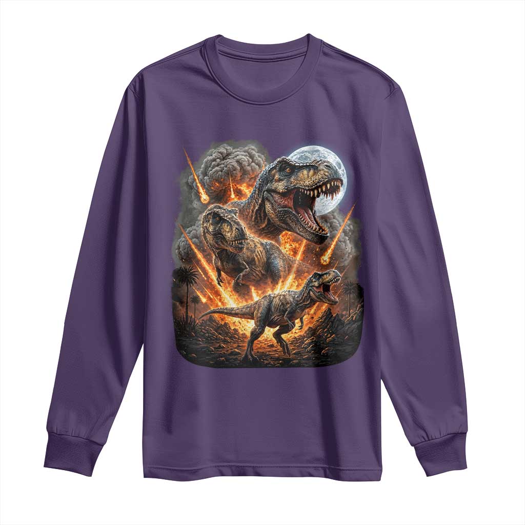 Funny Dinosaur Meteorite Strike Long Sleeve Shirt Epic Paleontology Gift TS12 Purple Print Your Wear
