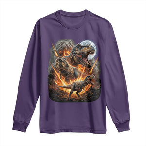 Funny Dinosaur Meteorite Strike Long Sleeve Shirt Epic Paleontology Gift TS12 Purple Print Your Wear