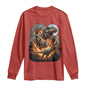 Funny Dinosaur Meteorite Strike Long Sleeve Shirt Epic Paleontology Gift TS12 Red Print Your Wear