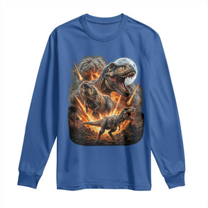 Funny Dinosaur Meteorite Strike Long Sleeve Shirt Epic Paleontology Gift TS12 Royal Blue Print Your Wear