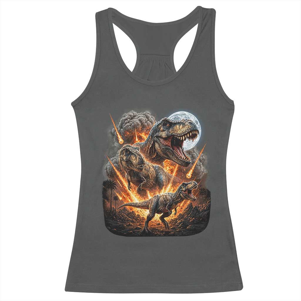Funny Dinosaur Meteorite Strike Racerback Tank Top Epic Paleontology Gift TS12 Dark Heather Print Your Wear