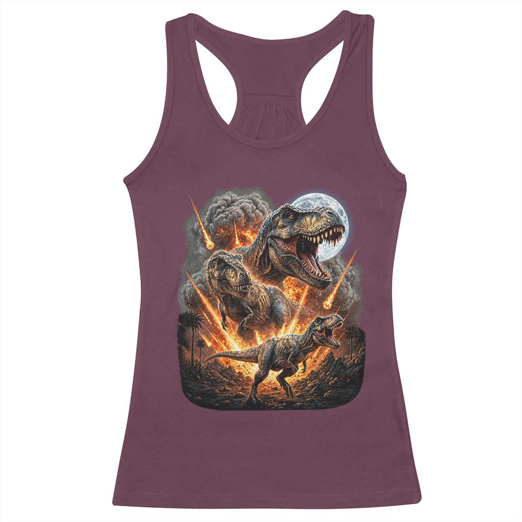 Funny Dinosaur Meteorite Strike Racerback Tank Top Epic Paleontology Gift TS12 Maroon Print Your Wear