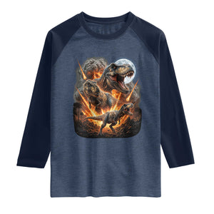 Funny Dinosaur Meteorite Strike Raglan Shirt Epic Paleontology Gift TS12 Heather Denim Navy Print Your Wear