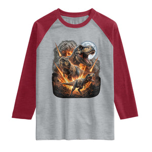 Funny Dinosaur Meteorite Strike Raglan Shirt Epic Paleontology Gift TS12 Heather Gray Heather Red Print Your Wear