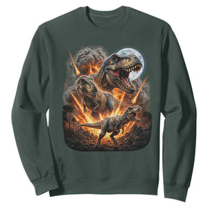 Funny Dinosaur Meteorite Strike Sweatshirt Epic Paleontology Gift TS12 Dark Forest Green Print Your Wear