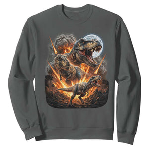 Funny Dinosaur Meteorite Strike Sweatshirt Epic Paleontology Gift TS12 Dark Heather Print Your Wear