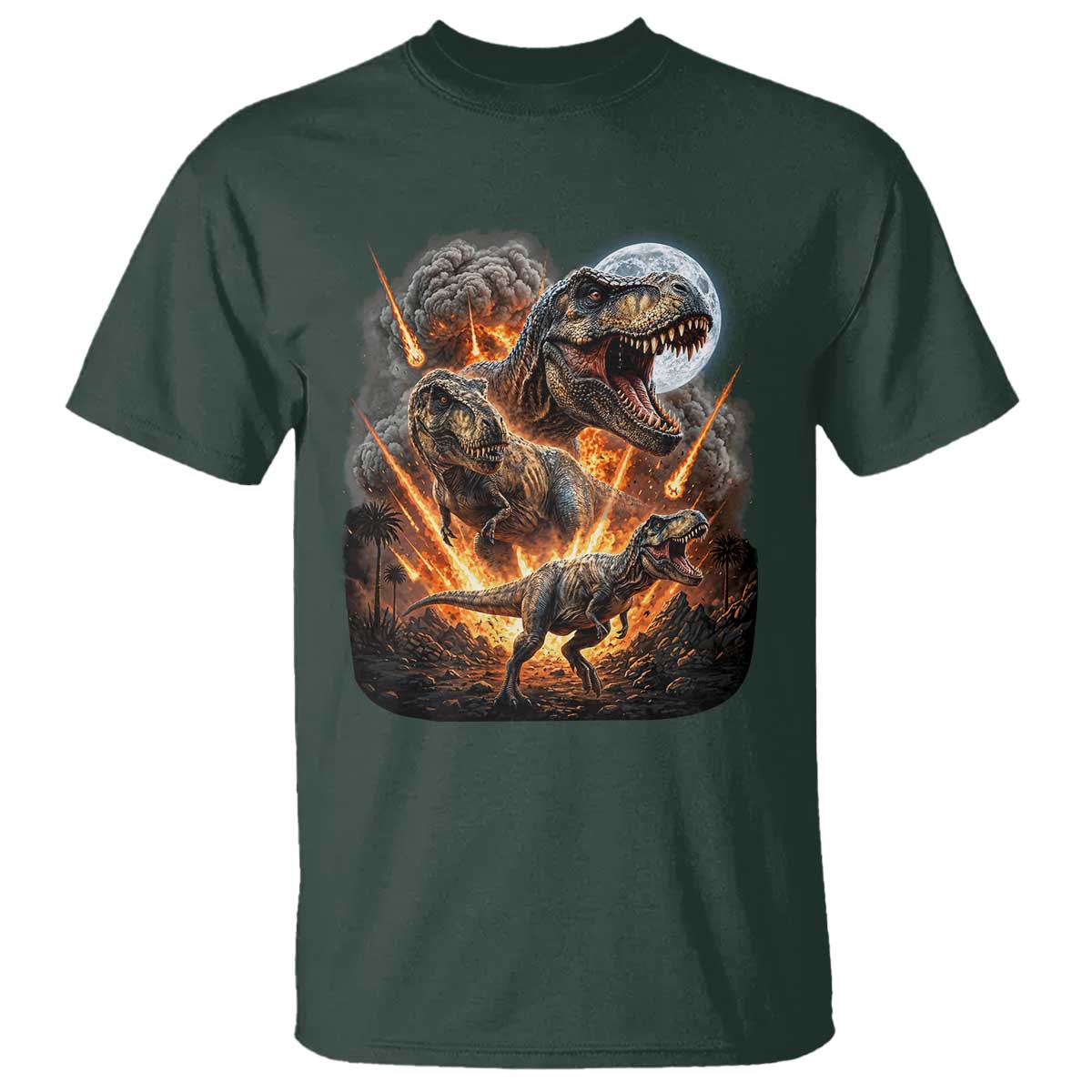 Funny Dinosaur Meteorite Strike T Shirt Epic Paleontology Gift TS12 Dark Forest Green Print Your Wear