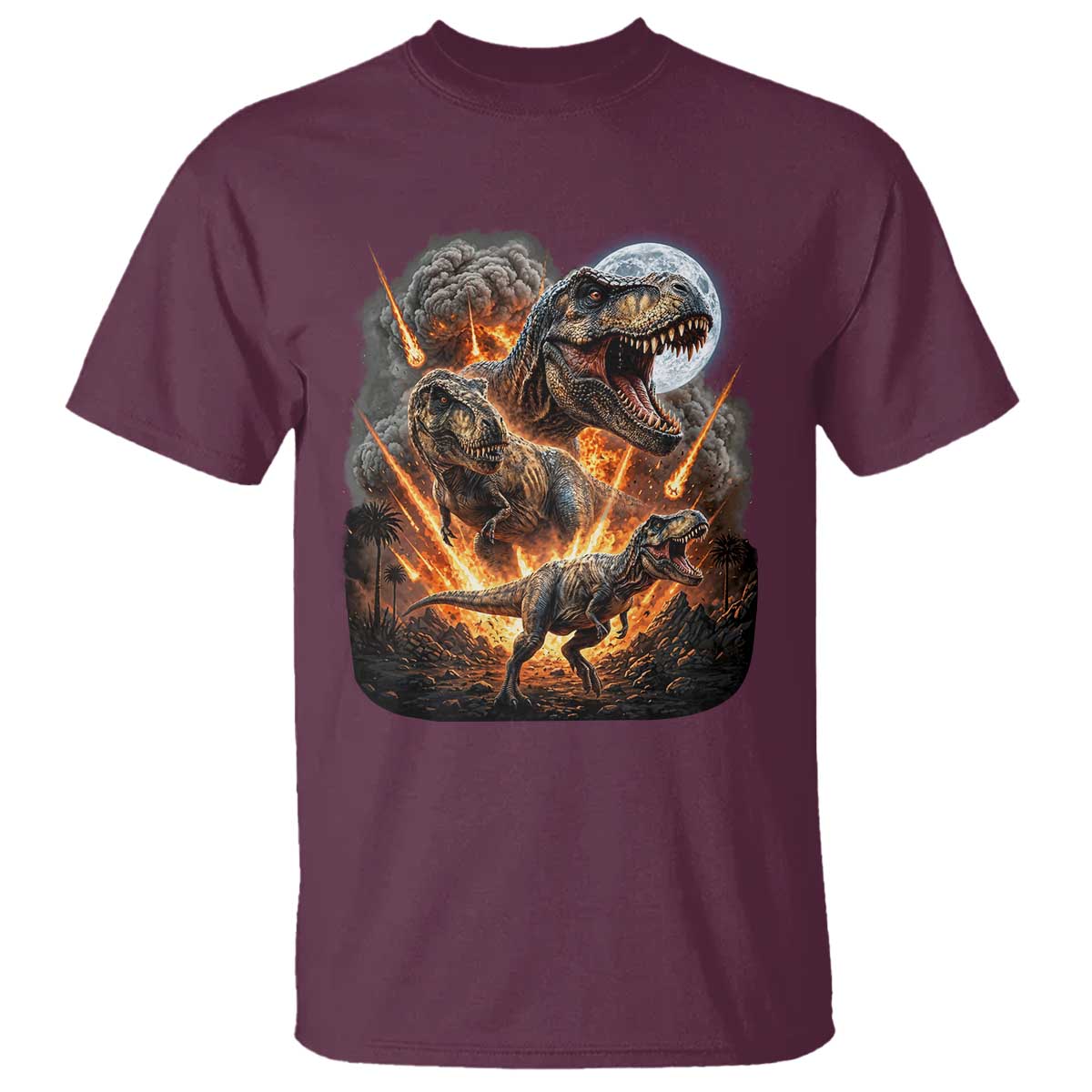 Funny Dinosaur Meteorite Strike T Shirt Epic Paleontology Gift TS12 Maroon Print Your Wear