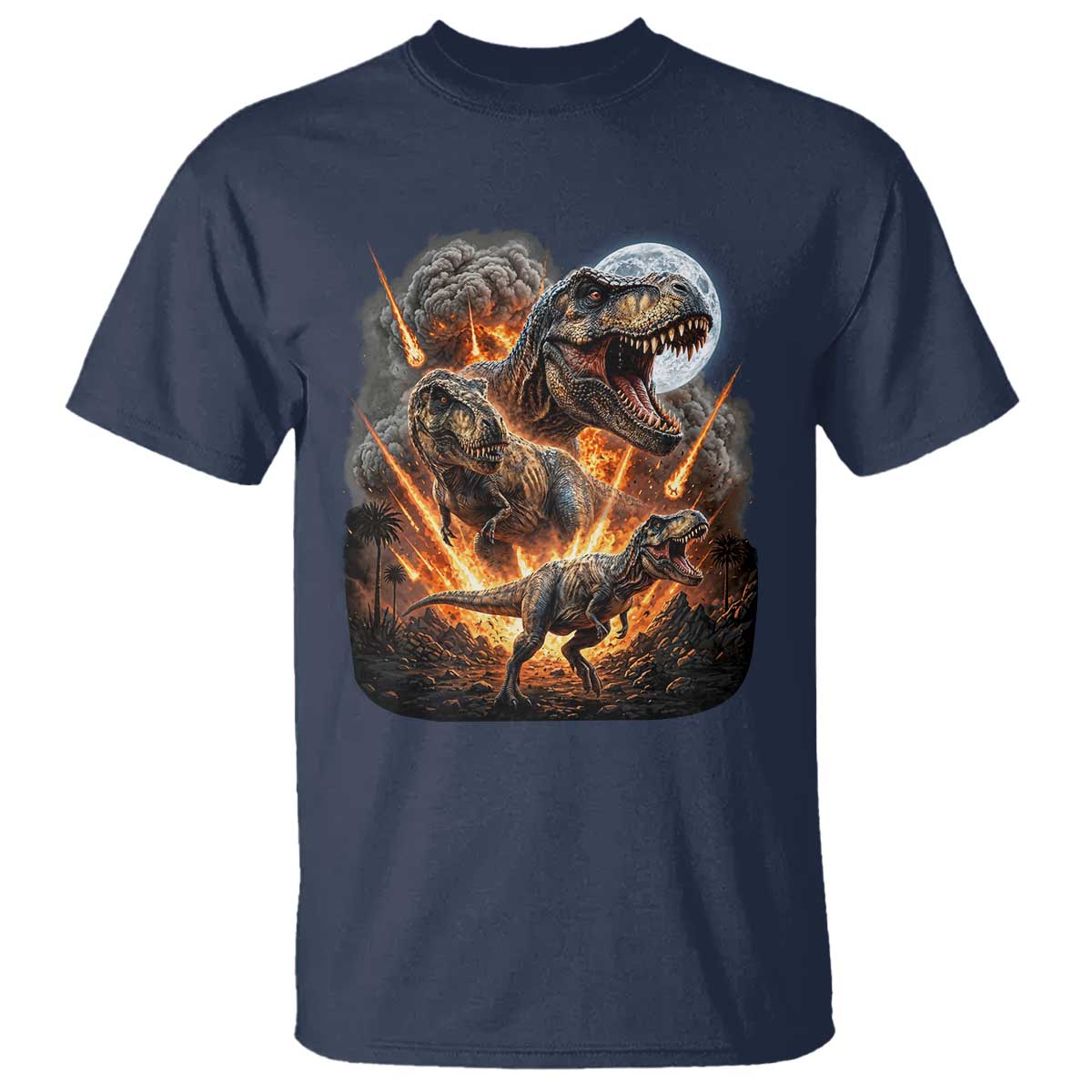 Funny Dinosaur Meteorite Strike T Shirt Epic Paleontology Gift TS12 Navy Print Your Wear