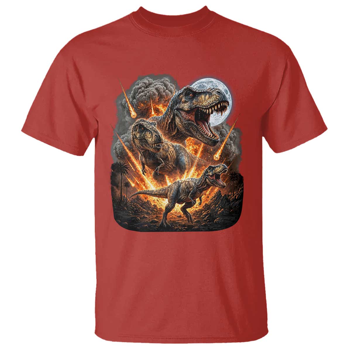 Funny Dinosaur Meteorite Strike T Shirt Epic Paleontology Gift TS12 Red Print Your Wear