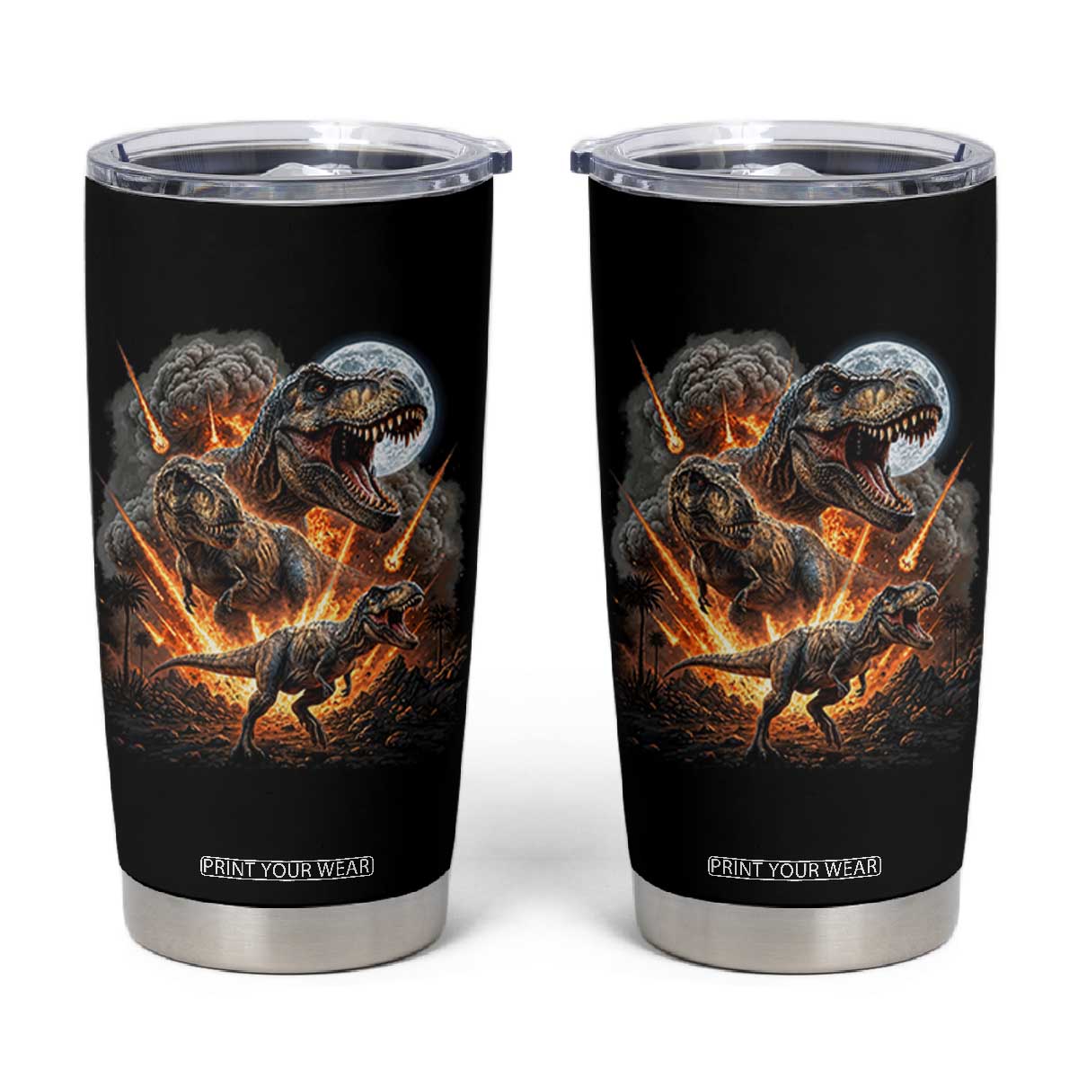 Funny Dinosaur Meteorite Strike Tumbler Cup Epic Paleontology Gift TS12 Black Print Your Wear