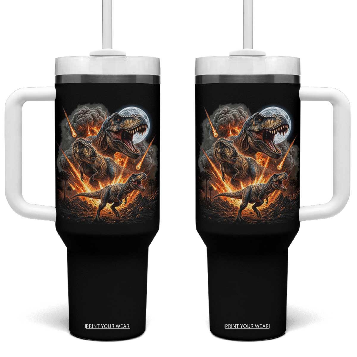 Funny Dinosaur Meteorite Strike Tumbler With Handle Epic Paleontology Gift TS12 One Size: 40 oz Black Print Your Wear