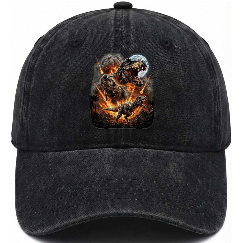 Funny Dinosaur Meteorite Strike Washed Cotton Baseball Cap Epic Paleontology Gift TS12 Print Your Wear
