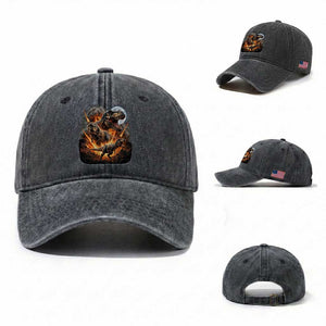 Funny Dinosaur Meteorite Strike Washed Cotton Baseball Cap Epic Paleontology Gift TS12 Washed Cap Universal Fit Dark Gray Print Your Wear