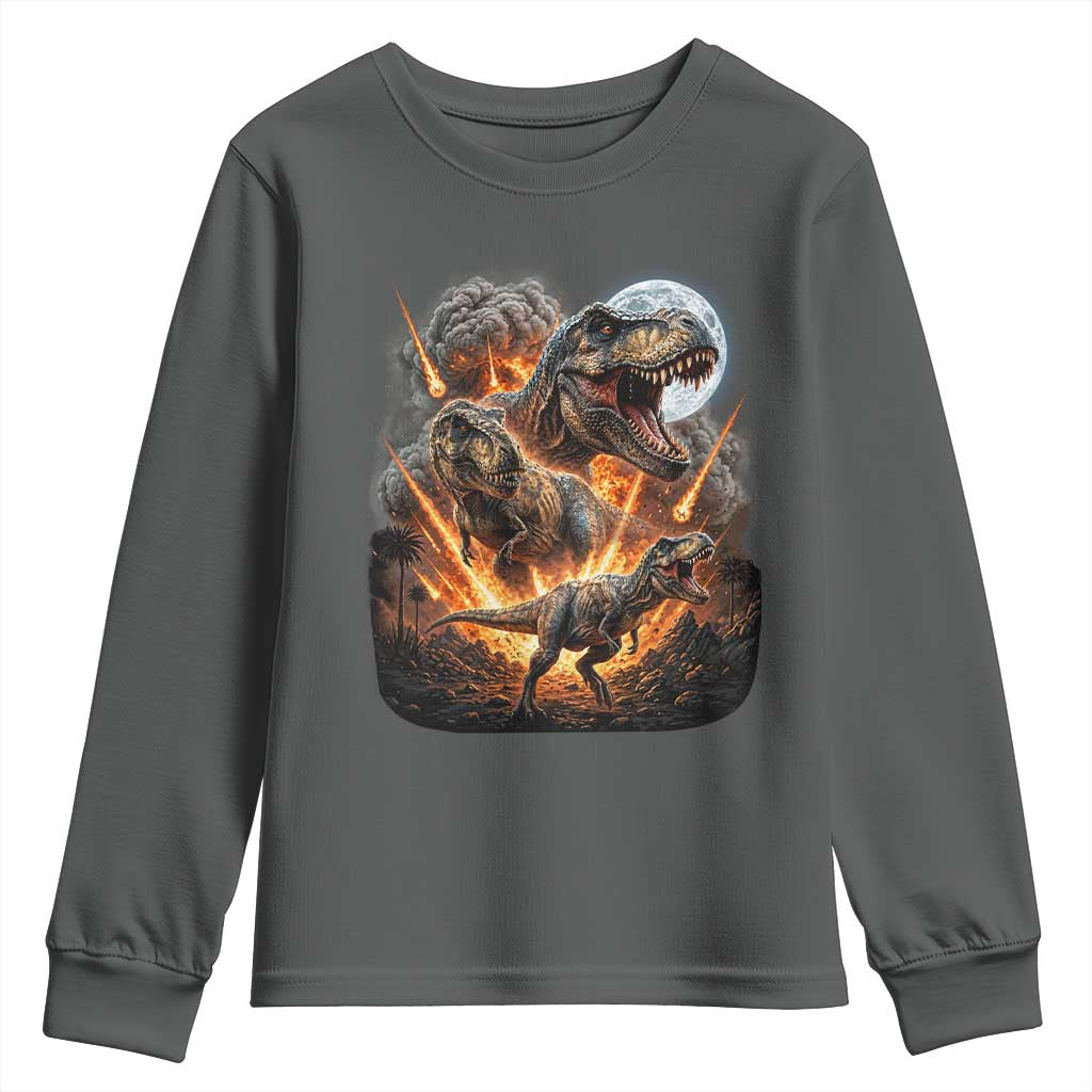 Funny Dinosaur Meteorite Strike Youth Sweatshirt Epic Paleontology Gift TS12 Dark Heather Print Your Wear