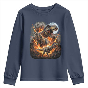 Funny Dinosaur Meteorite Strike Youth Sweatshirt Epic Paleontology Gift TS12 Navy Print Your Wear
