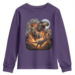 Funny Dinosaur Meteorite Strike Youth Sweatshirt Epic Paleontology Gift TS12 Purple Print Your Wear