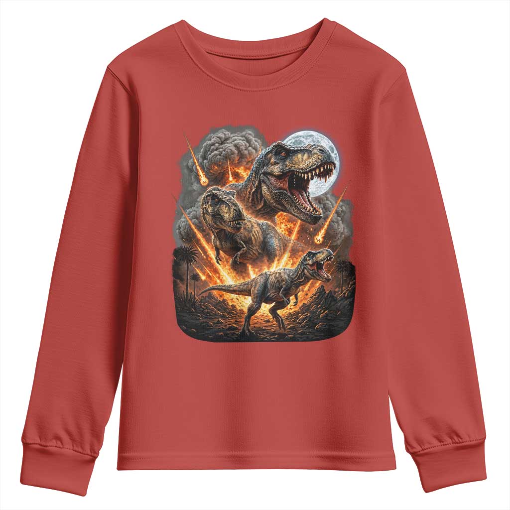 Funny Dinosaur Meteorite Strike Youth Sweatshirt Epic Paleontology Gift TS12 Red Print Your Wear