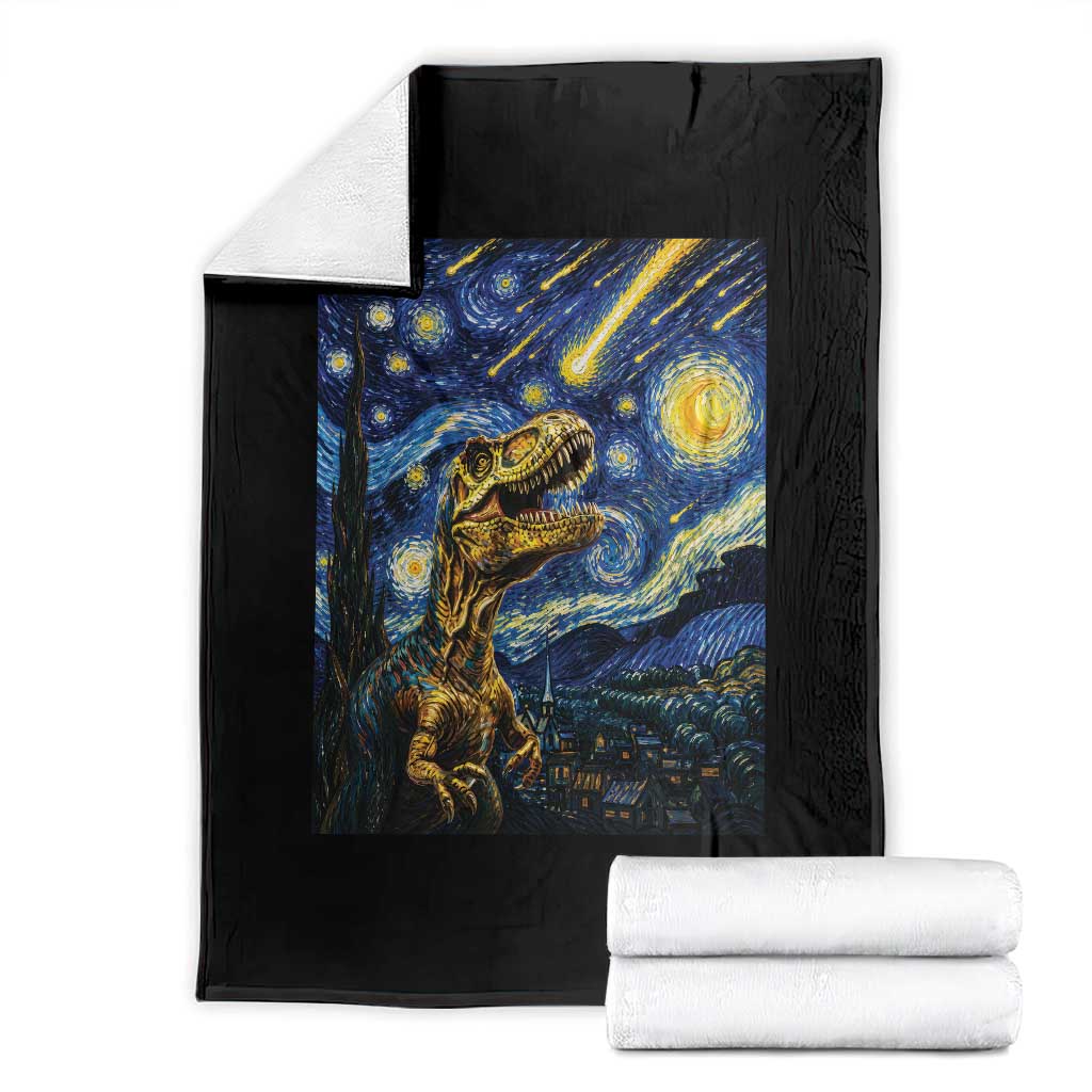 Dinosaur Starry Night Meteor Shower Throw Blanket Astronomy Lover Gift TS12 Black Print Your Wear