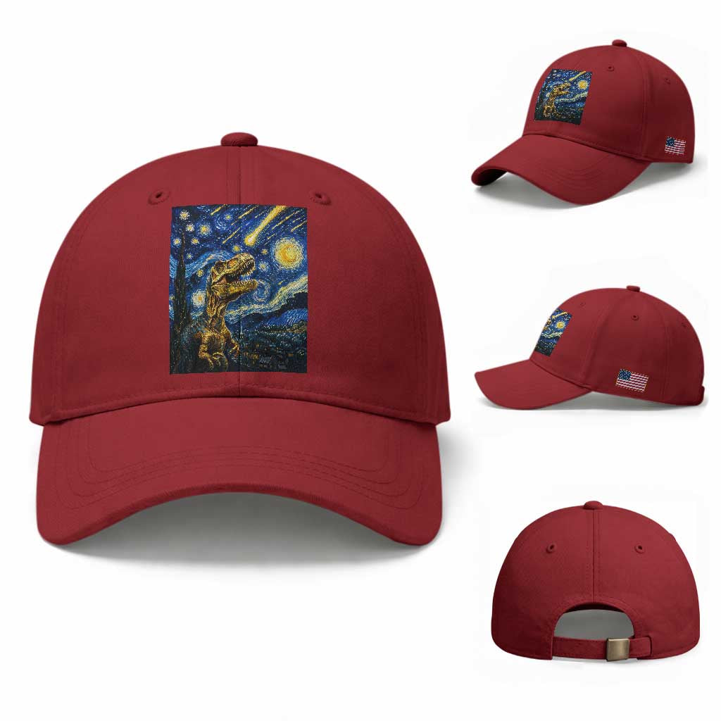 Dinosaur Starry Night Meteor Shower Baseball Cap Astronomy Lover Gift TS12 Baseball Cap Universal Fit Cherry Red Print Your Wear