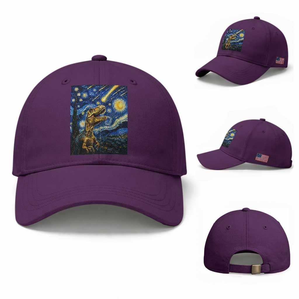 Dinosaur Starry Night Meteor Shower Baseball Cap Astronomy Lover Gift TS12 Baseball Cap Universal Fit Purple Print Your Wear