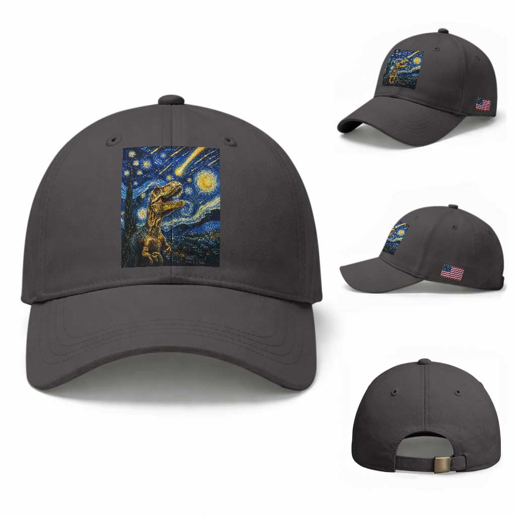 Dinosaur Starry Night Meteor Shower Baseball Cap Astronomy Lover Gift TS12 Baseball Cap Universal Fit Dark Gray Print Your Wear