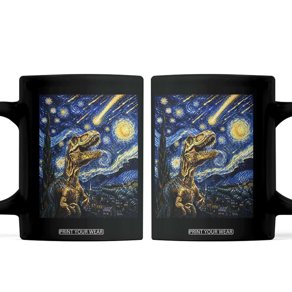 Dinosaur Starry Night Meteor Shower Coffee Mug Astronomy Lover Gift TS12 Black Print Your Wear