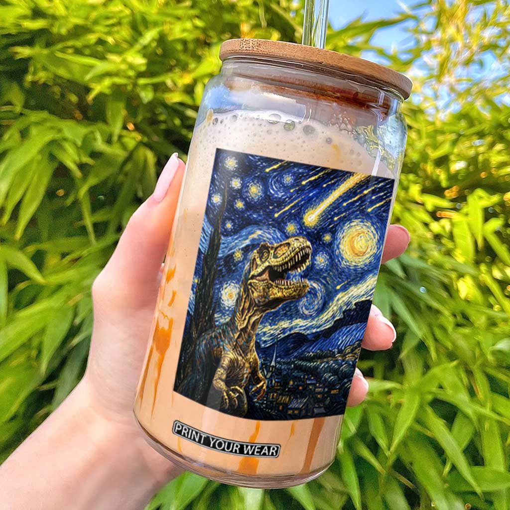 Dinosaur Starry Night Meteor Shower Glass Can Astronomy Lover Gift TS12 Black Print Your Wear